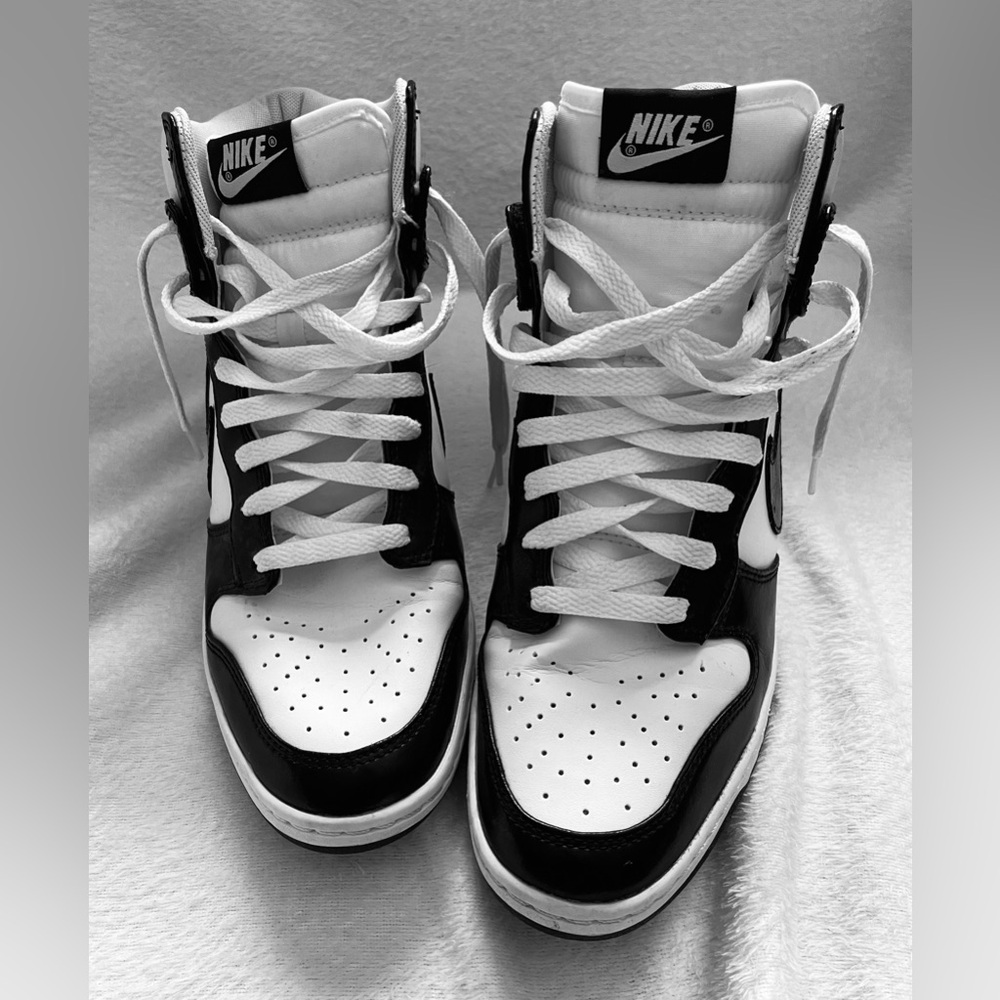 Womens Nike Dunk Sky High Hidden Wedge Shoes White Black Panda Size 10